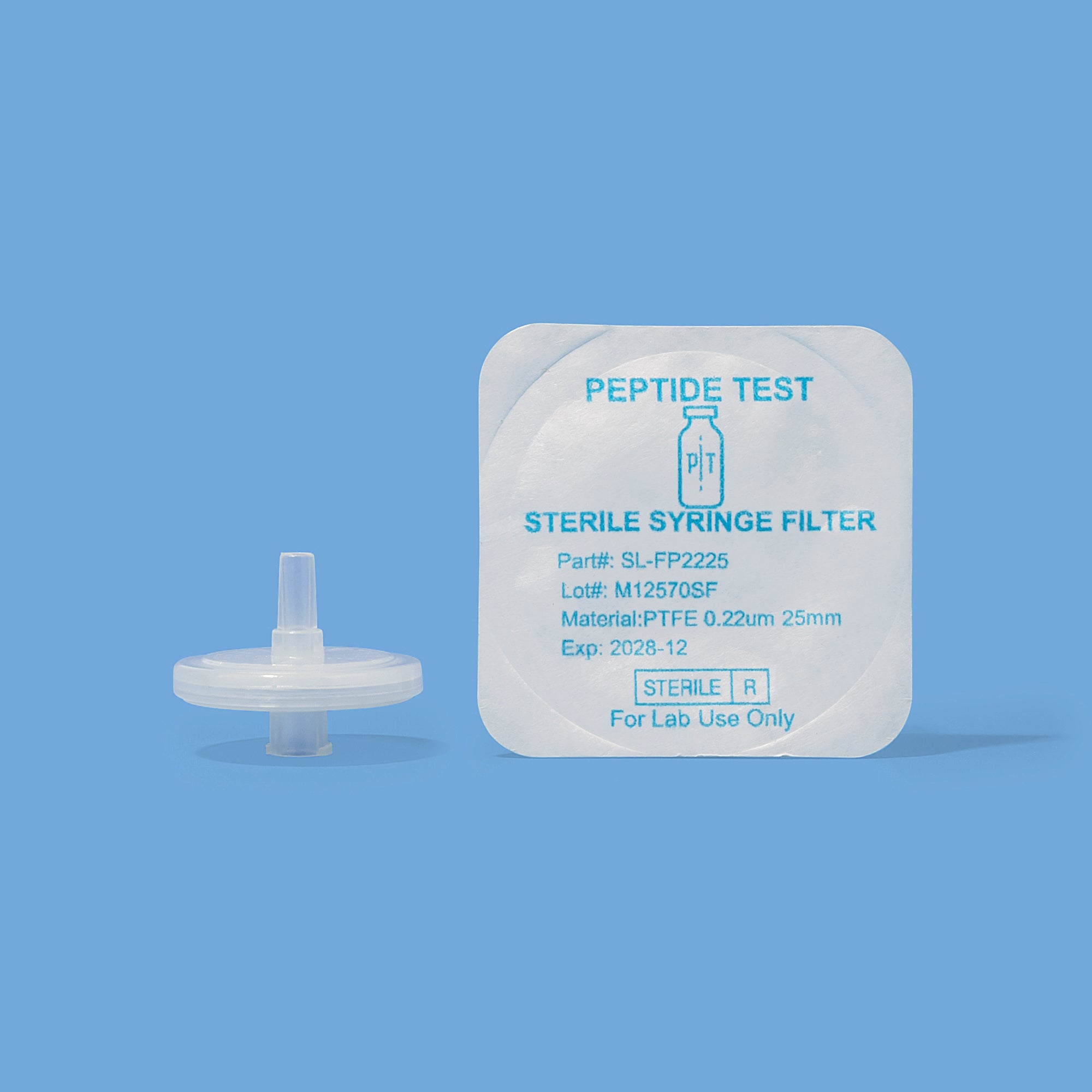 PeptideTest Syringe Filter .22μm PTFE 25mm – Sterile Individually Wrapped