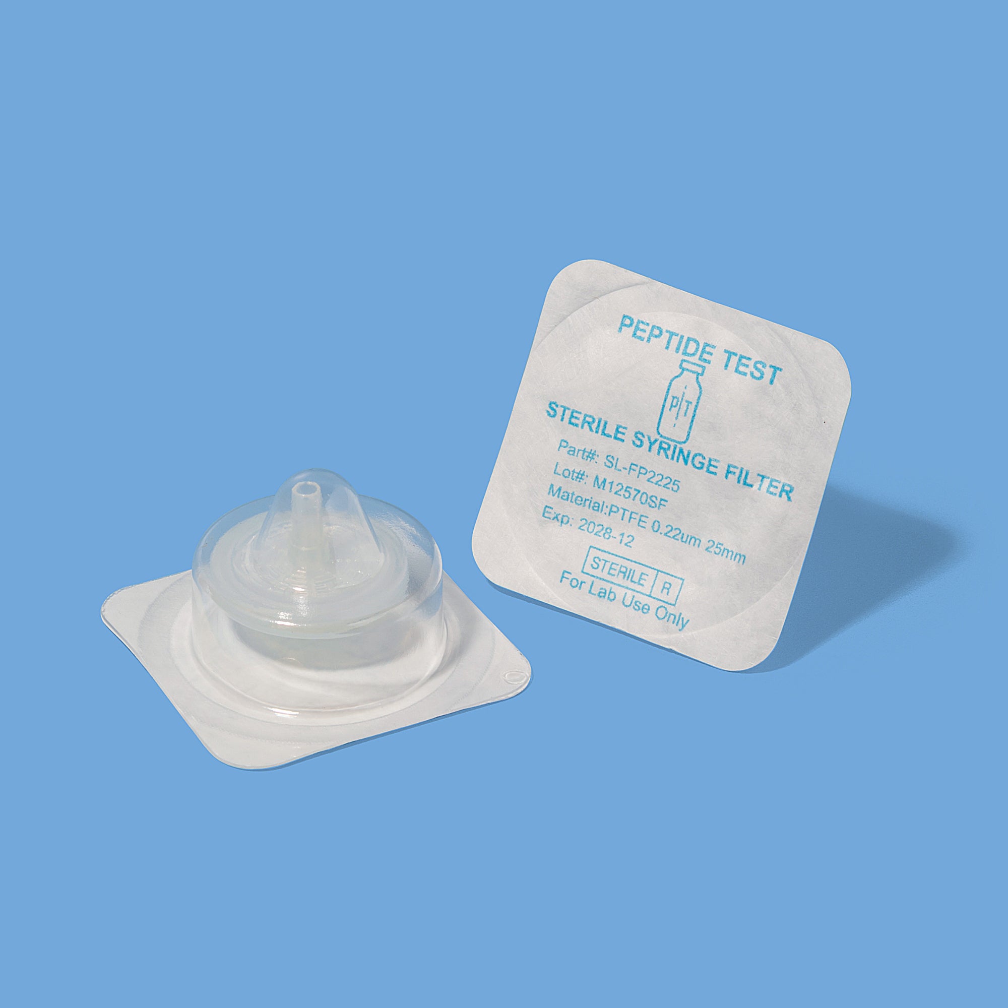 PeptideTest Syringe Filter .22μm PTFE 25mm – Sterile Individually Wrapped